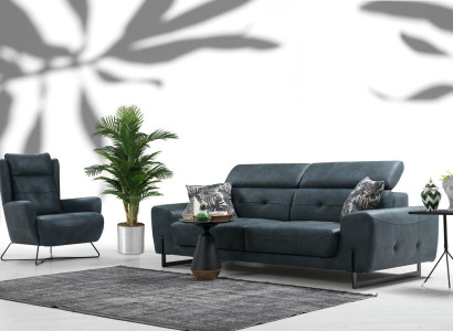 Sofa set 2 pieces three-seater sofa couch living room designer armchair textile furniture